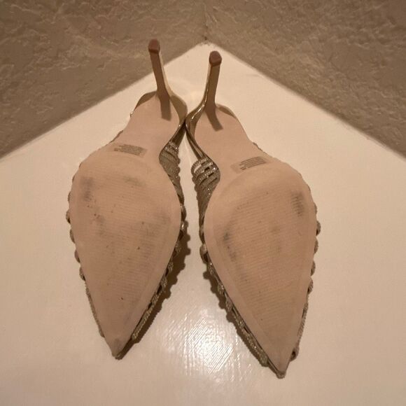 Steve Madden Size 10 Carleigh Strappy Rhinestone Embellished Pump Heel Gold - Picture 6 of 8